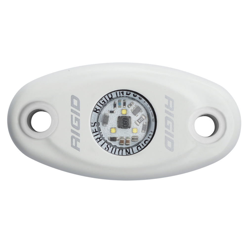 Rigid Industries LED light pod for automotive or marine use, compact white housing with mounting holes