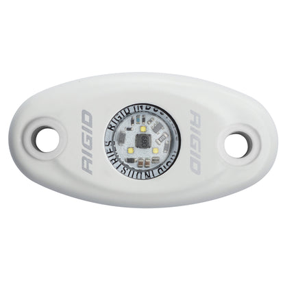 Rigid Industries LED light pod for automotive or marine use, compact white housing with mounting holes