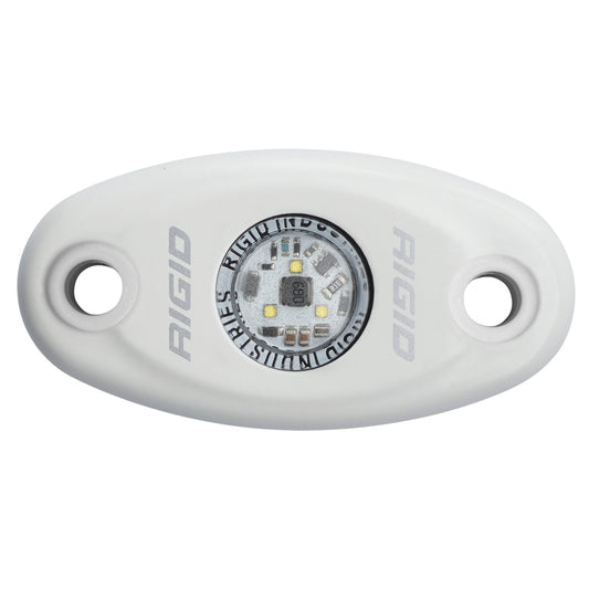 Rigid Industries LED light pod for automotive or marine use, compact white housing with mounting holes