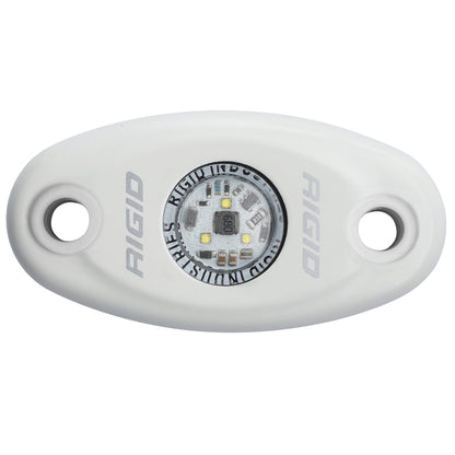 Rigid Industries LED light pod, compact white housing with mounting holes, ideal for auto or marine use