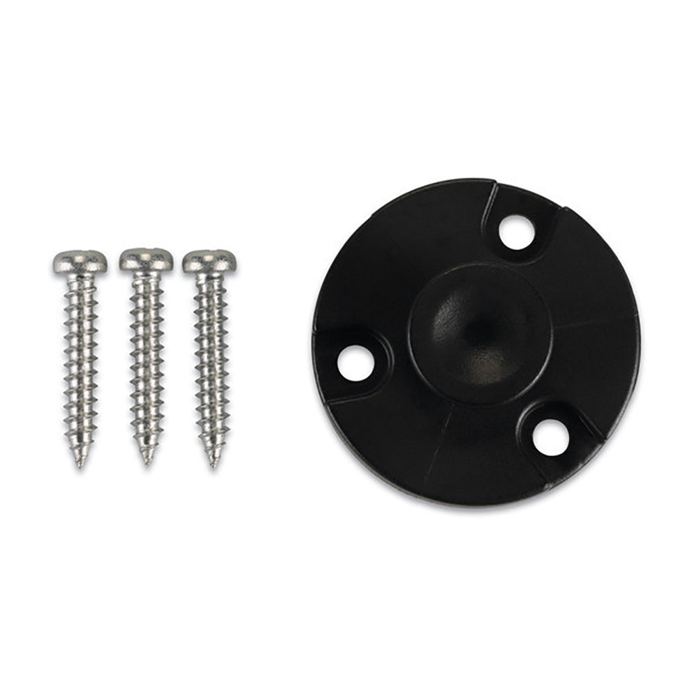 Black plastic mounting base with three silver screws for auto audio installation