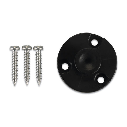 Black plastic mounting base with three silver screws for auto audio installation