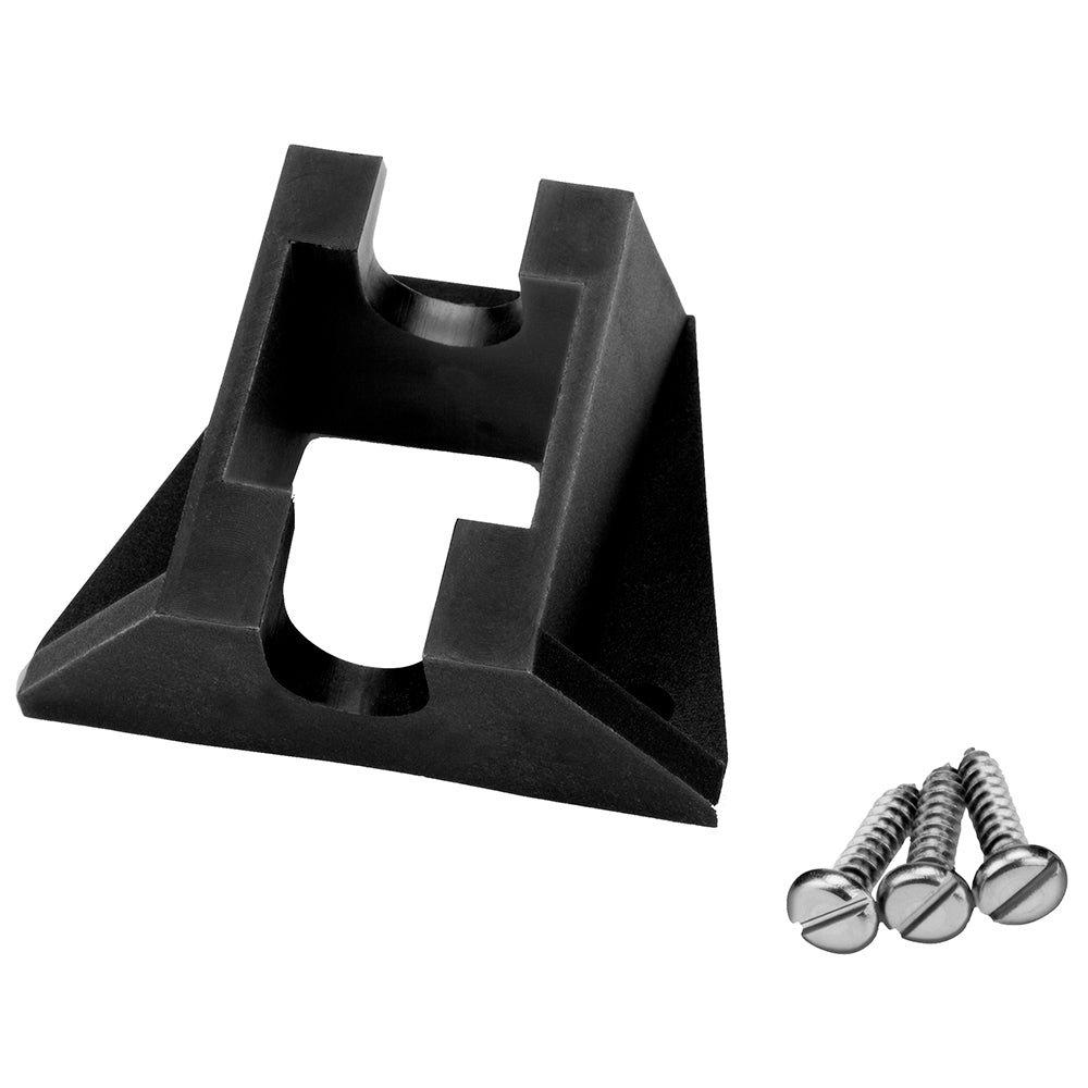 Black plastic mounting bracket with screws for car audio or auto installation