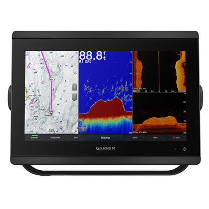 Garmin marine GPS chartplotter with fish finder and sonar display for boating navigation