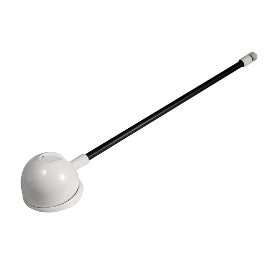White dome-shaped car antenna with black mast for vehicle roof installation