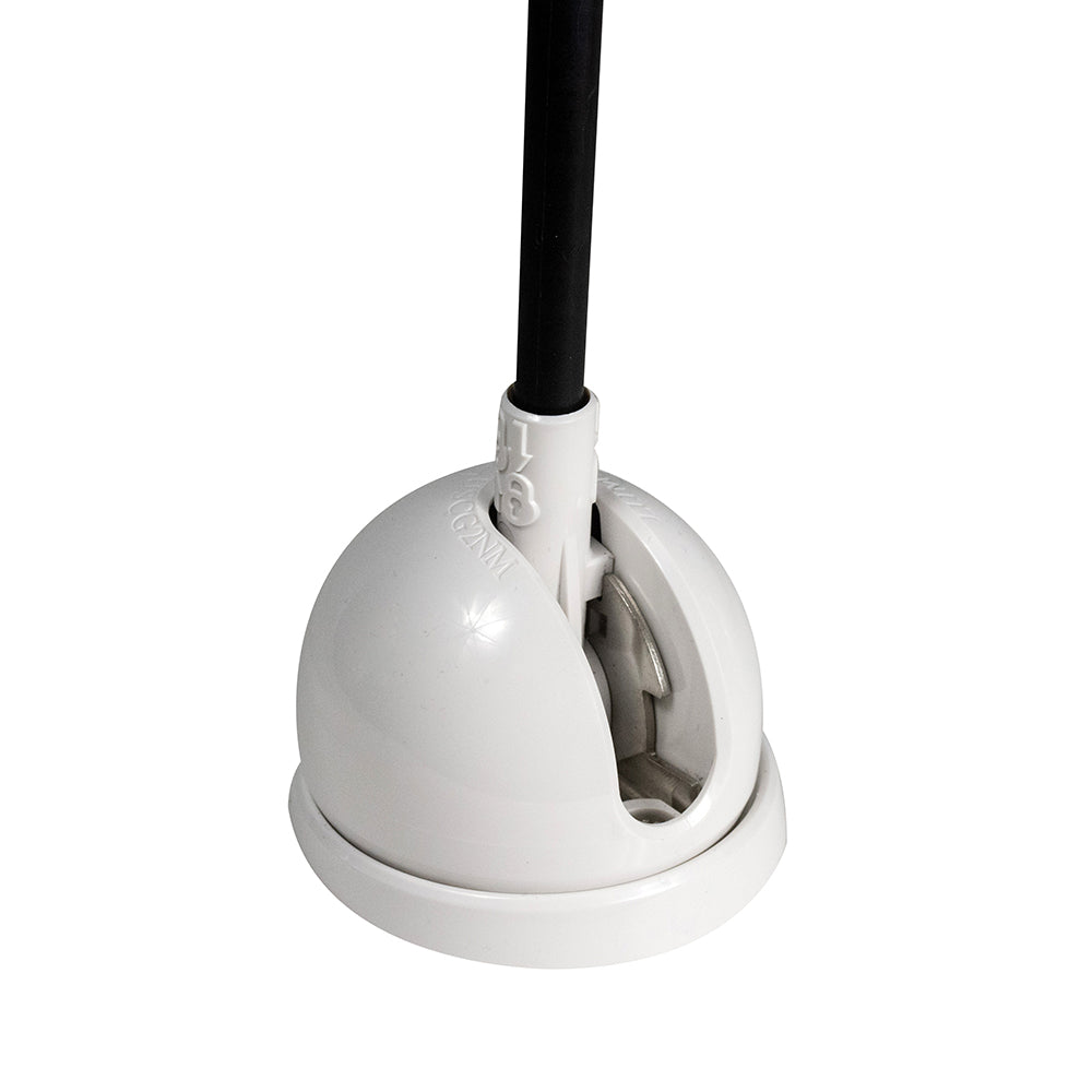 White dome-style antenna mount with black cable, compatible with auto audio installations