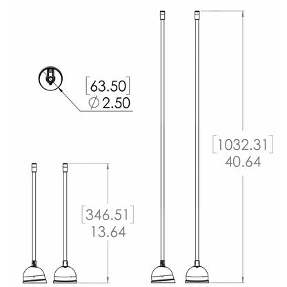 Technical diagram showing dimensions of audio installation mounting poles for car or home systems