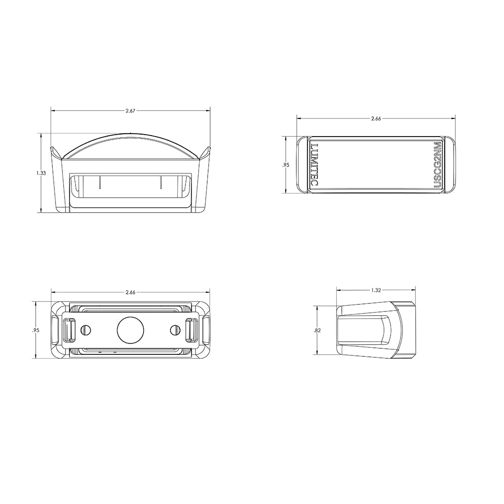 Lumitec USCG2NM marine light technical diagram with dimensions for boat installation