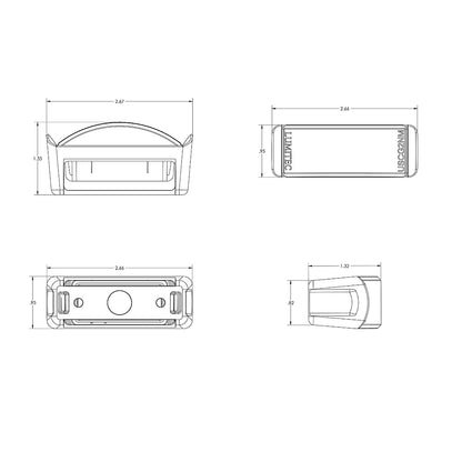 Lumitec USCG2NM marine light technical diagram with dimensions for boat installation