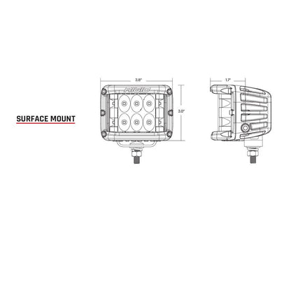 Rigid surface mount LED light bar technical diagram with dimensions for auto installation
