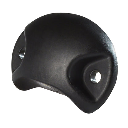 Black plastic automotive mounting bracket with metal inserts for secure installation