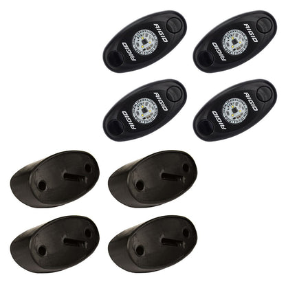 Rigid Industries D-Series LED pods, compact black off-road lighting with visible circuitry and mounting bases