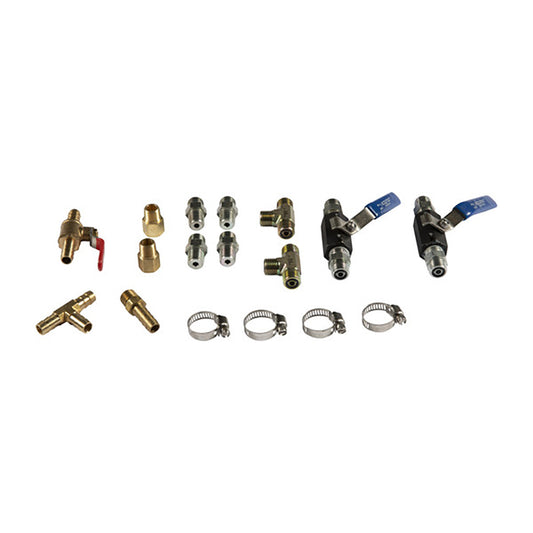 Brass and stainless steel plumbing fittings with valves and clamps for auto or residential use