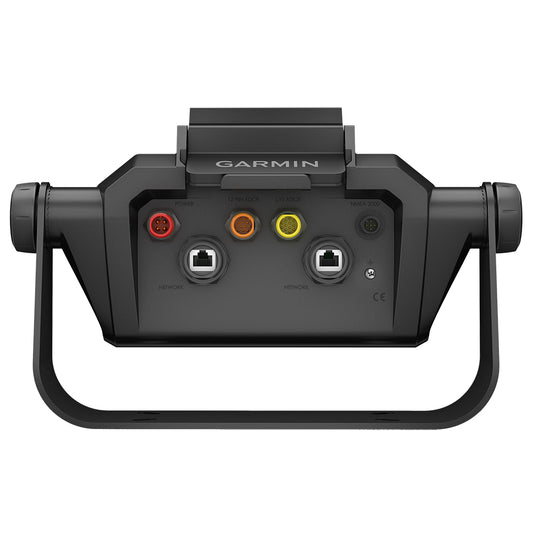 Garmin marine display rear panel with power, network, and NMEA 2000 ports for boat electronics installation