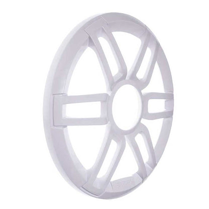 White marine speaker grille with sunburst design for boat audio systems
