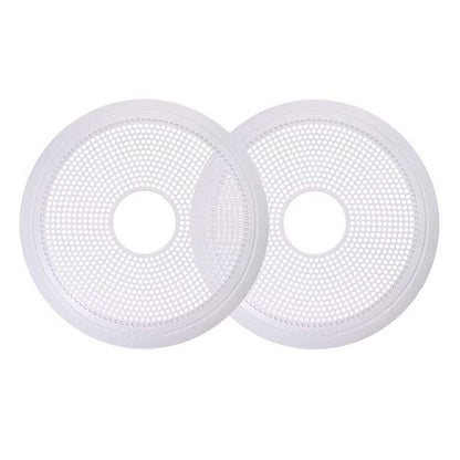 White circular speaker grilles with perforated design for car audio systems