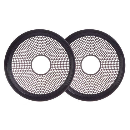 Black perforated speaker grilles for car audio systems, compatible with JL Audio and Alpine installations