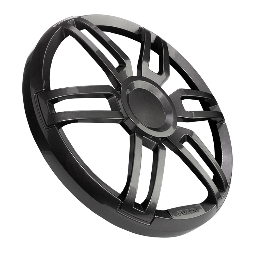 Black JL Audio marine speaker grille with sleek, multi-spoke design for boat audio systems