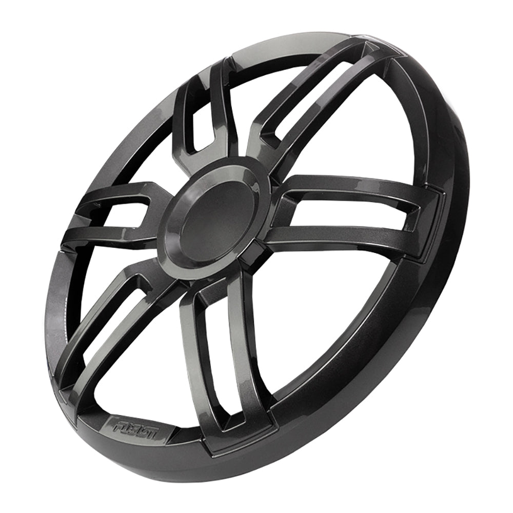 Black JL Audio speaker grille with sleek multi-spoke design for car audio installation
