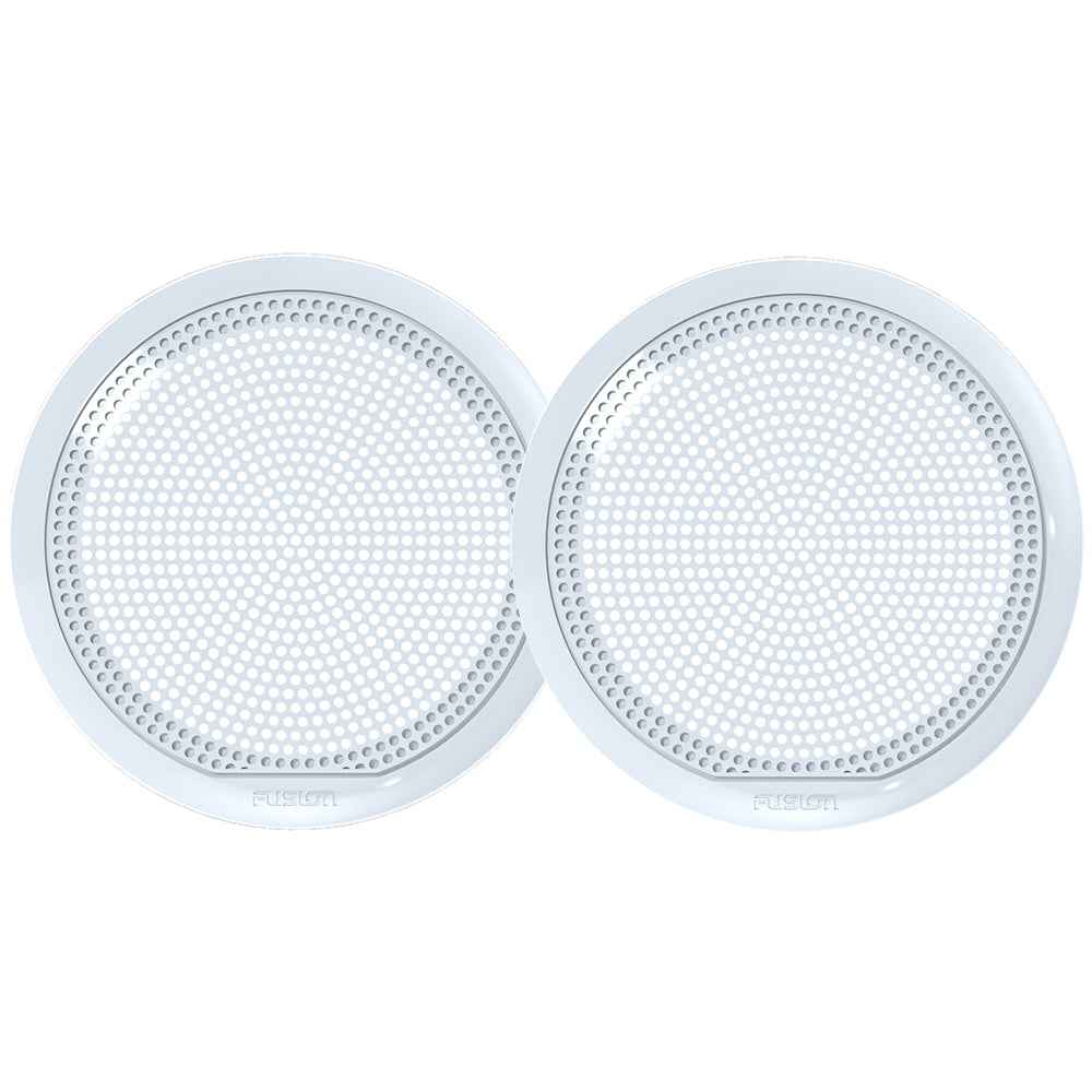 White Fusion marine speakers with perforated grilles for boat audio systems