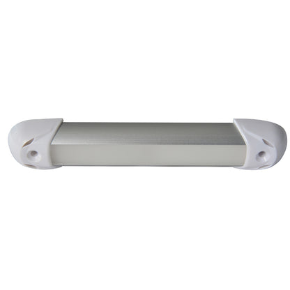 Silver aluminum door handle with white end caps, sleek modern design for residential or commercial use