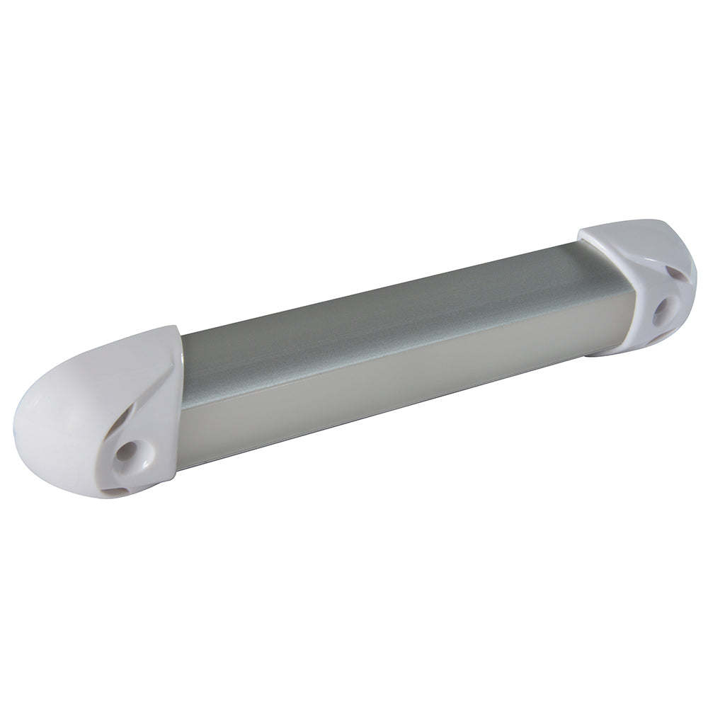 White and silver door handle with mounting holes, suitable for auto or residential use