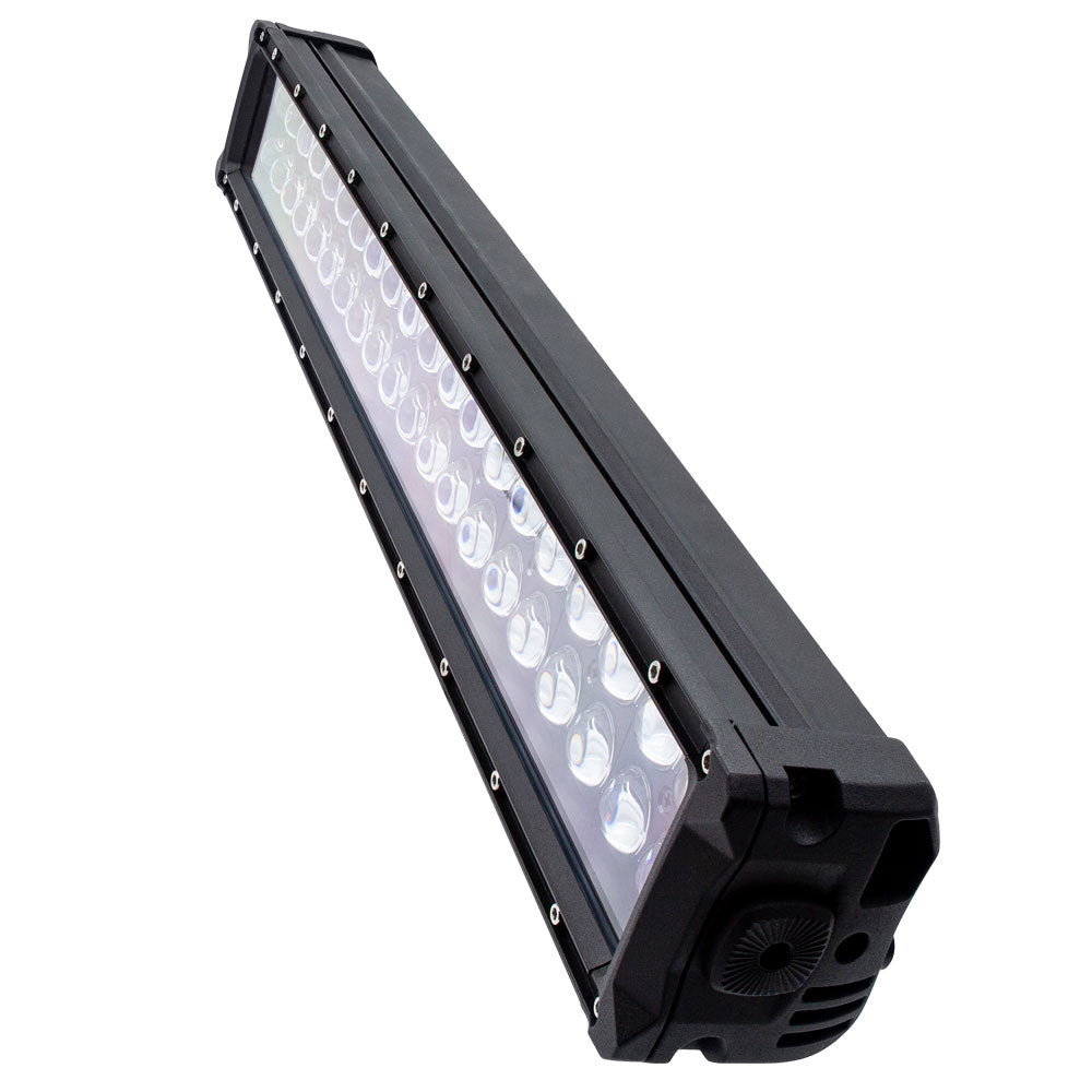 Black LED light bar with multiple bright diodes, ideal for off-road or vehicle lighting upgrades