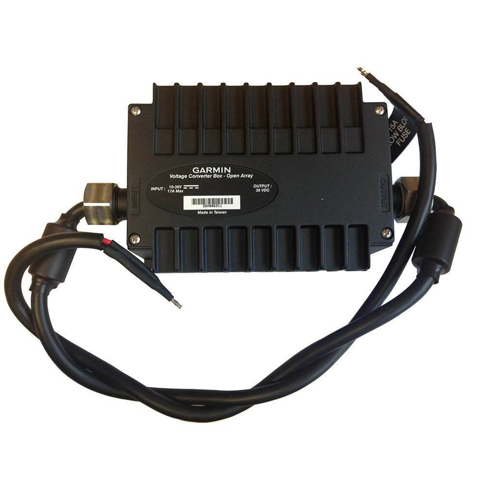 Garmin Voltage Converter Box for marine electronics, 10-36V input, 35V DC output, with fused wiring