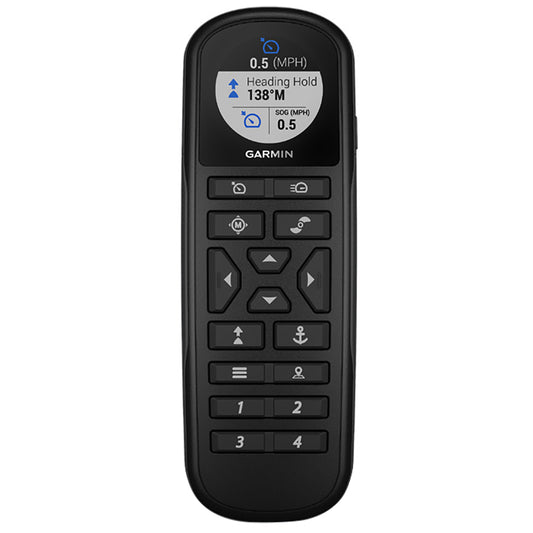 Garmin marine remote control displaying heading and speed, ideal for boat navigation systems