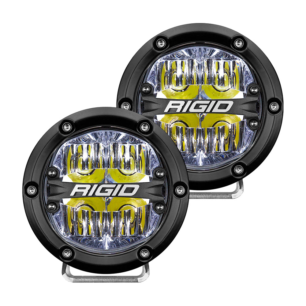 Rigid LED off-road lights with black housing and yellow accents for vehicle illumination