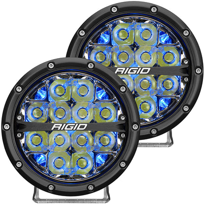 Rigid LED off-road lights with blue halo, rugged black housing for vehicle illumination