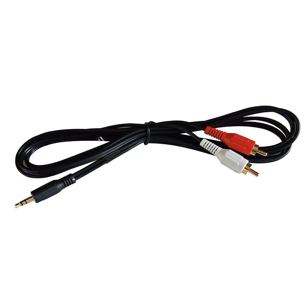 Black 3.5mm to dual RCA audio cable for car stereo or home audio systems