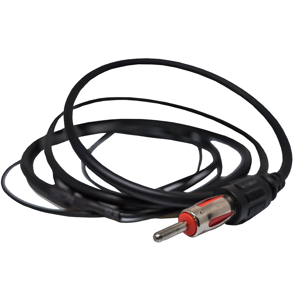 Black RCA audio cable with red connector for car stereo or home audio installation