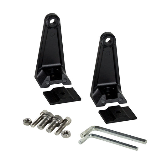 Black car audio mounting brackets with hardware and Allen keys for secure speaker installation