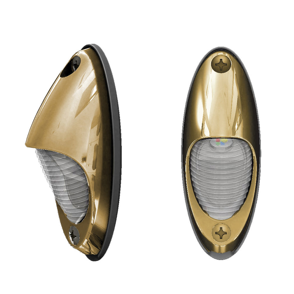 Gold marine LED navigation lights with clear lens, side and front views
