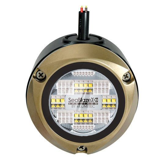 SeaBlazeX2 Spectrum LED underwater light by Lumitec, gold trim, marine lighting