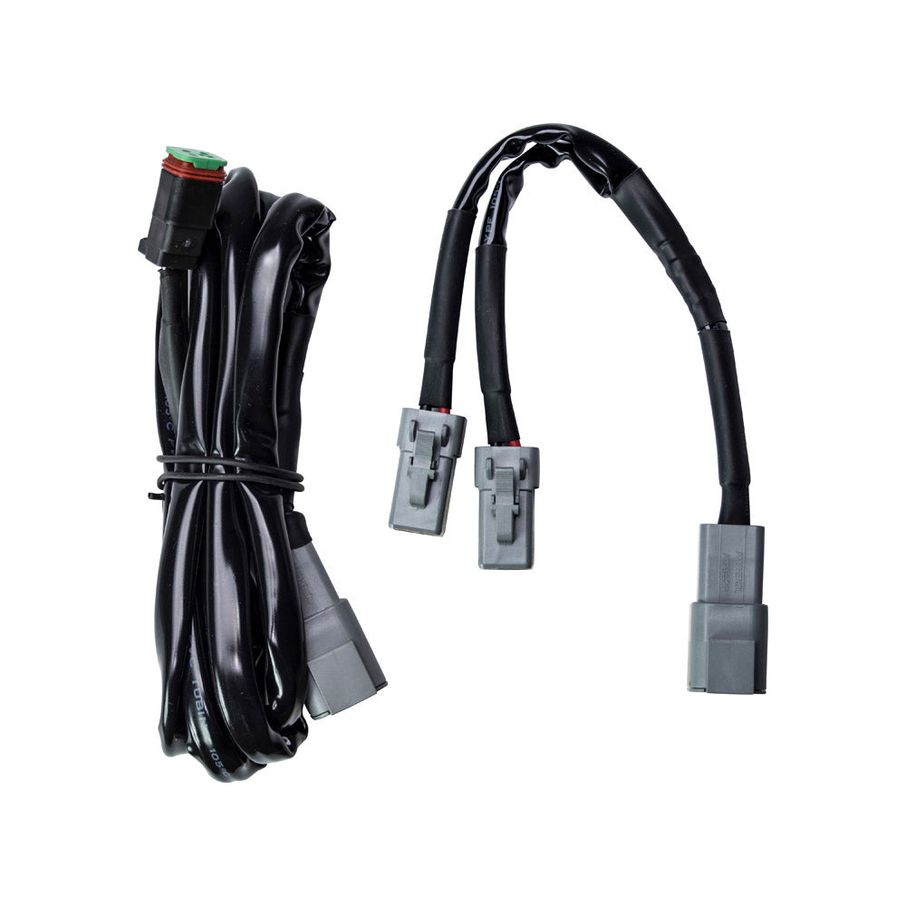 Black automotive wiring harness with connectors for car audio or electrical installation