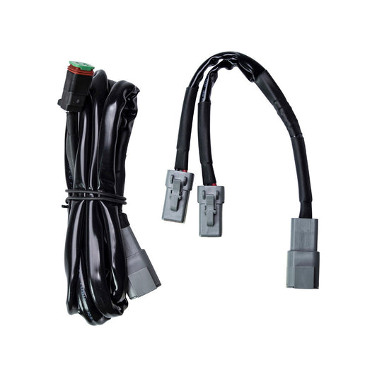 Black automotive wiring harness with connectors for car audio or electrical installation