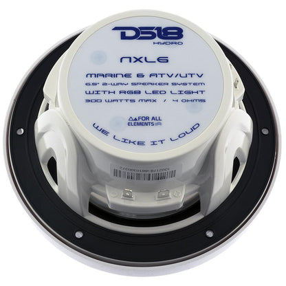 DS18 HYDRO 65 2Way Marine Speakers wRGB LED Lights 300W  White NXL6