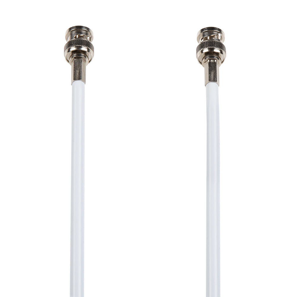 White coaxial cables with metal BNC connectors for audio/video installation
