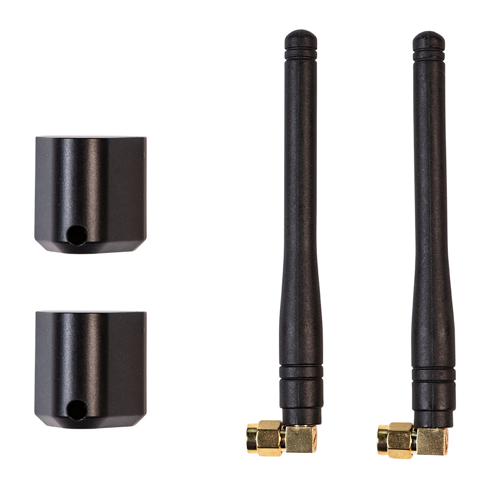 Black Wi-Fi antennas with gold connectors and mounting caps for car audio systems