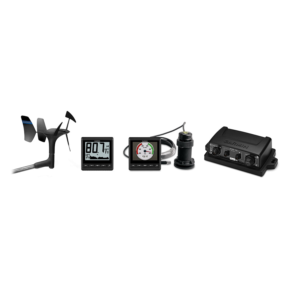 Garmin marine instrument kit with wind sensor, depth gauge, and control module for boat navigation systems