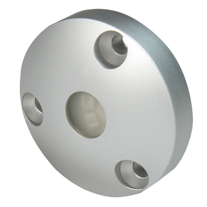Silver aluminum speaker mounting adapter plate with precision cutouts for car audio installation