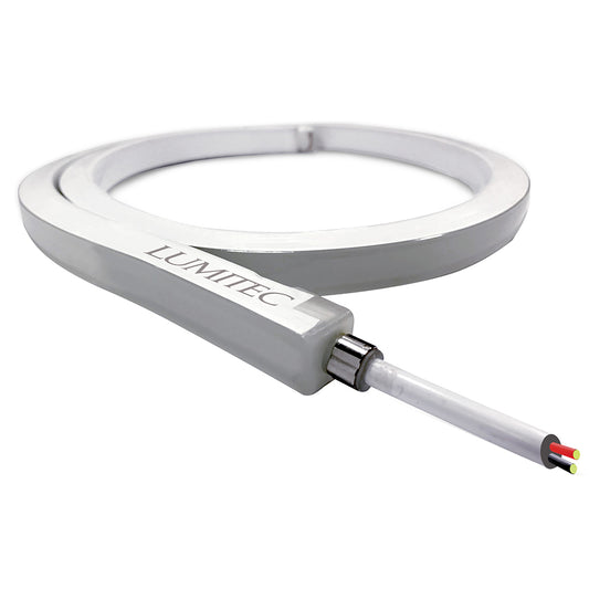 Lumitec LED lighting strip with exposed red, black, and yellow wires for marine or automotive installation