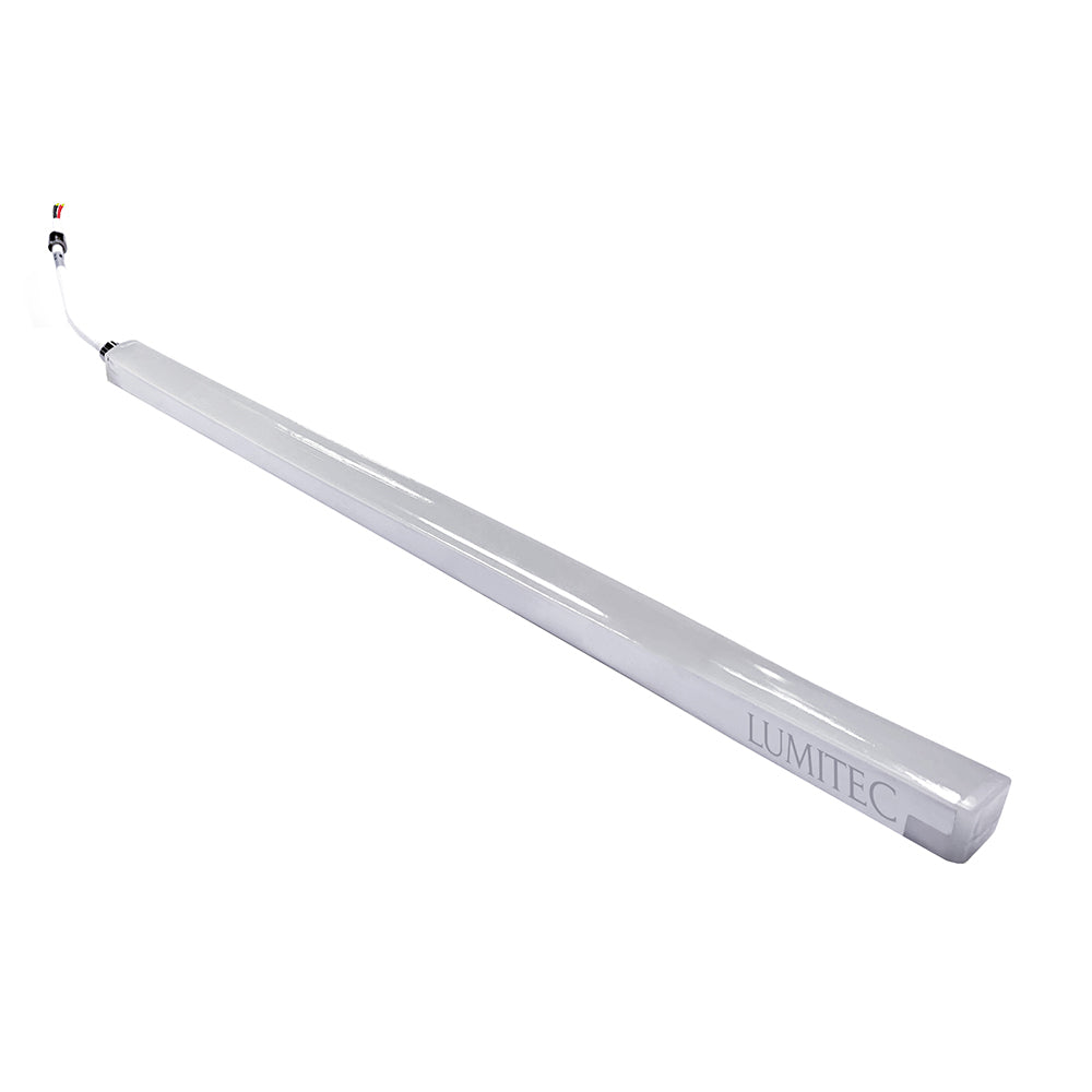 LUMITEC LED lighting bar for marine or automotive use, sleek white design with wiring connector