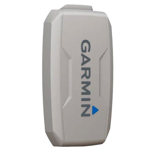 Garmin marine GPS device with rugged white casing and blue logo, ideal for boating navigation