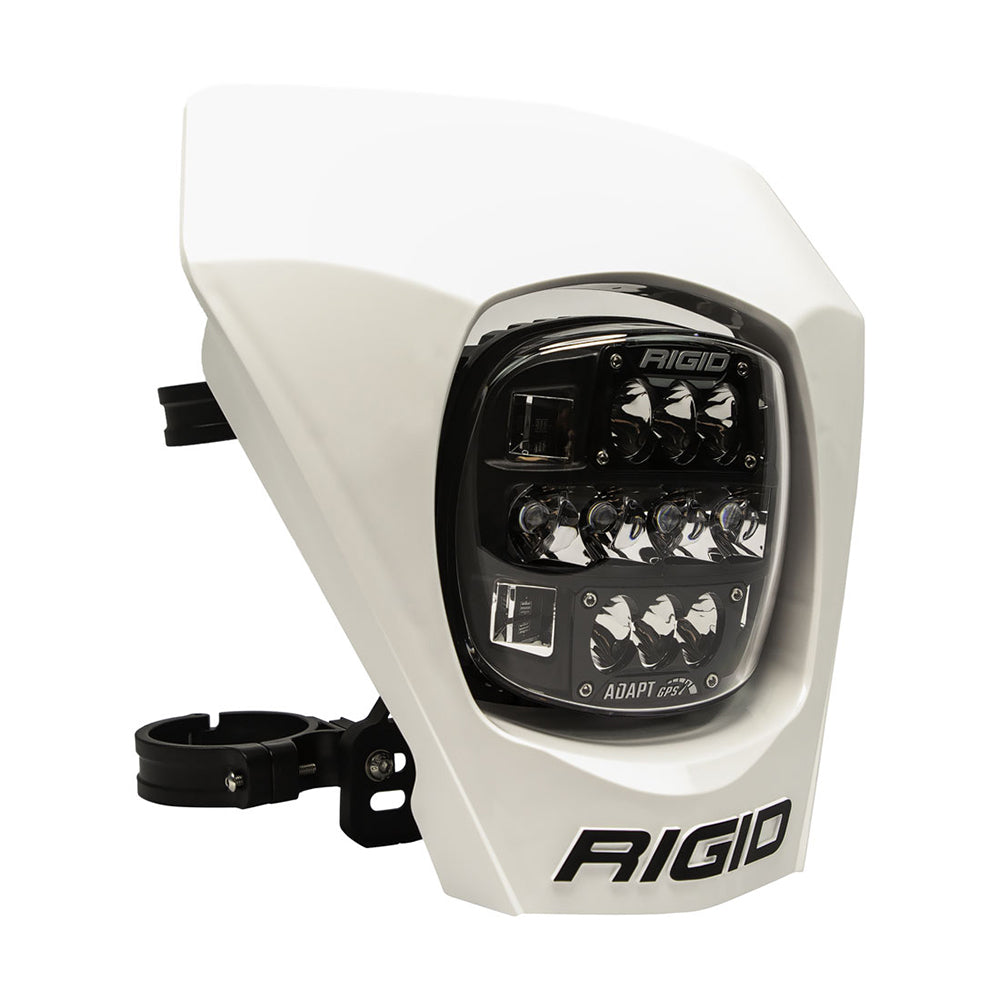 Rigid Adapt GPS LED light bar with white housing and black mounting bracket for off-road vehicles