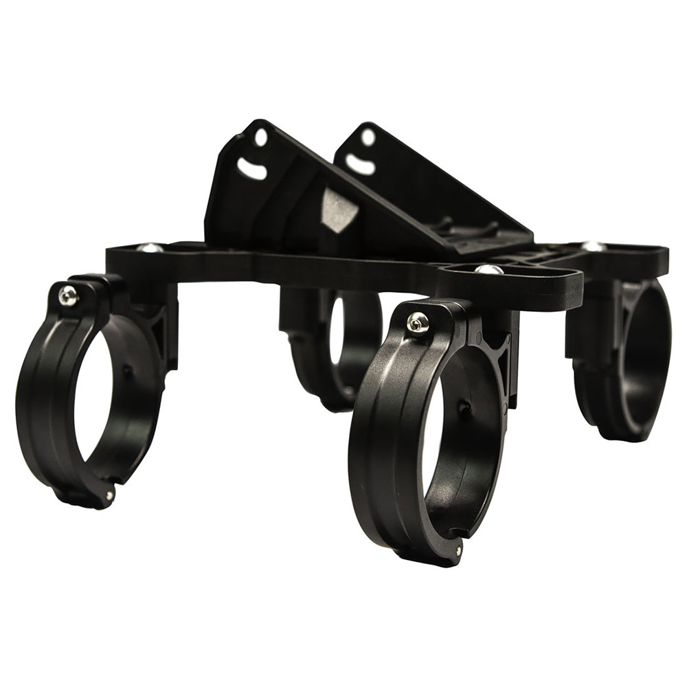 Black dual speaker mount bracket for car audio installation, compatible with JL Audio and Alpine systems