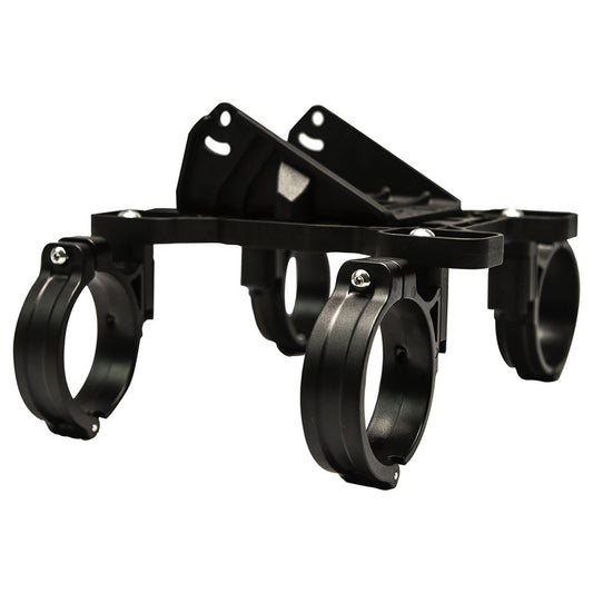 Black dual speaker mount bracket for car audio installation, compatible with JL Audio and Alpine systems