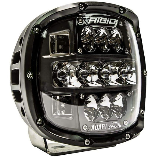 Rigid Adapt GPS LED light bar for off-road vehicle lighting, featuring multiple lens arrays and durable black housing.